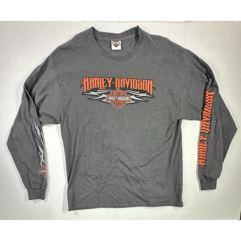 Harley-Davidson Bluegrass Louisville KY Long Sleeve Shirt Gray XL Flames 2019